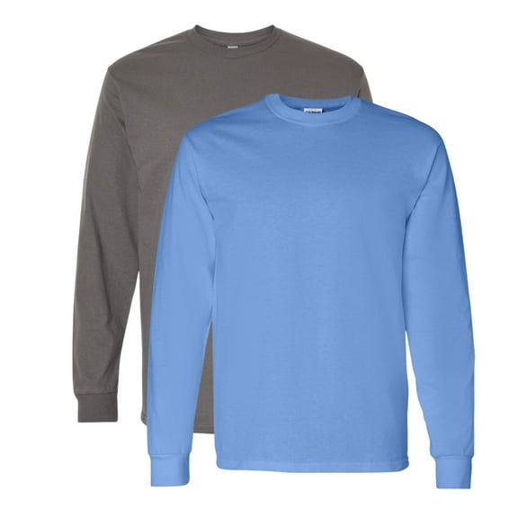 Gildan Unisex Heavy Cotton Long Sleeve T-Shirt, Crewneck Tees 100% Cotton Long Tee Shirts for Men (Charcoal+Carolina Blue 2 Pack, L)