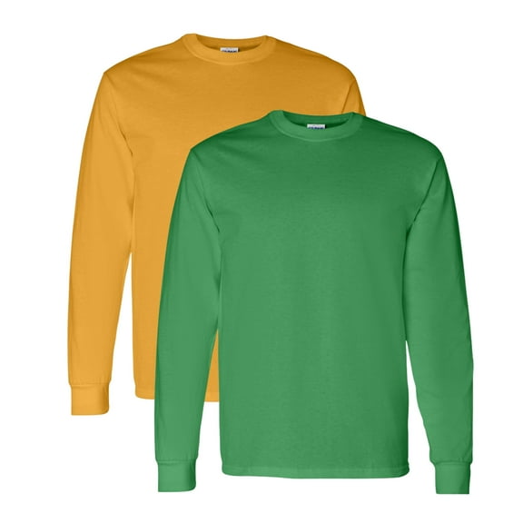 Gildan Unisex Heavy Cotton Long Sleeve T-Shirt, Crewneck Tees 100% Cotton Long Tee Shirts for Men (Gold+Irish Green 2 Pack, M