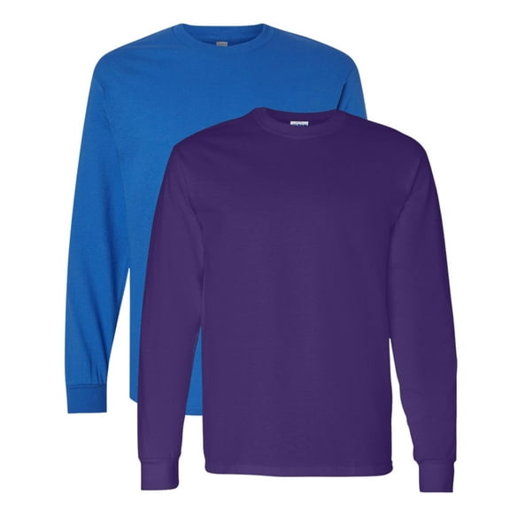 Gildan Unisex Heavy Cotton Long Sleeve T-Shirt, Crewneck Tees 100% Cotton Long Tee Shirts for Men (Royal+Purple 2 Pack, S