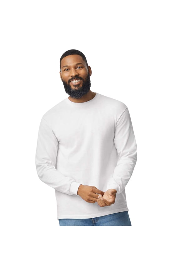Unisex Heavy Cotton Long Sleeve T-Shirt, Crewneck Tees 100% Cotton Long Tee Shirts for Men (White , M)