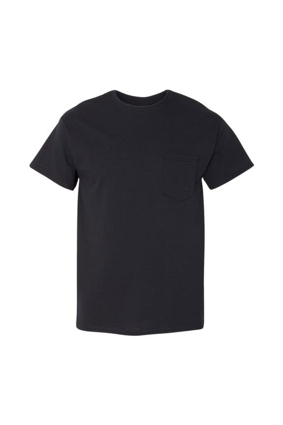 Unisex Heavy Cotton Pocket T-Shirt, 100% Cotton Classic Fit Short Sleeve Crew Neck Tee (Black, L)