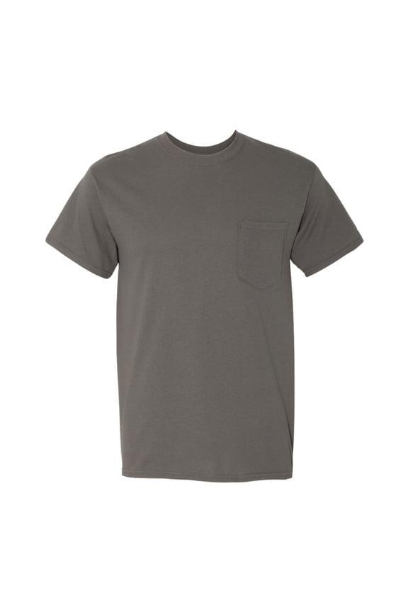 Unisex Heavy Cotton Pocket T-Shirt, 100% Cotton Classic Fit Short Sleeve Crew Neck Tee (Charcoal, XL)