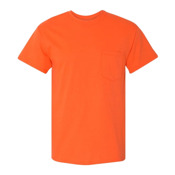 Gildan Unisex Heavy Cotton Pocket T-Shirt, 100% Cotton Classic Fit Short Sleeve Crew Neck Tee (Orange, L)