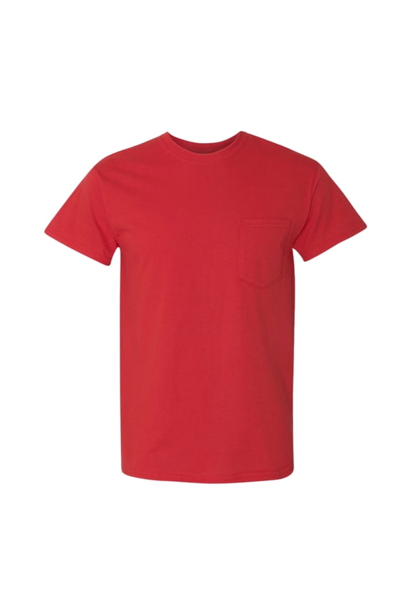 Unisex Heavy Cotton Pocket T-Shirt, 100% Cotton Classic Fit Short Sleeve Crew Neck Tee (Red, L)