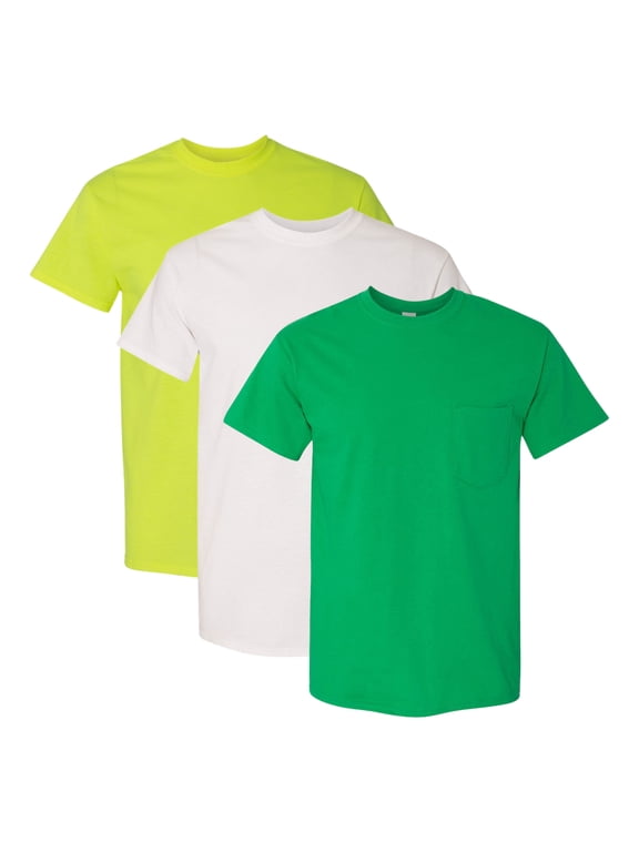 Unisex Heavy Cotton Pocket T-Shirt, 5.3 oz. 100% Cotton Bulk Tee, Assorted Short Sleeve Crewneck Plain Tees, Mixed Color Solid T-shirts (Bright Color 3 Pack, M)