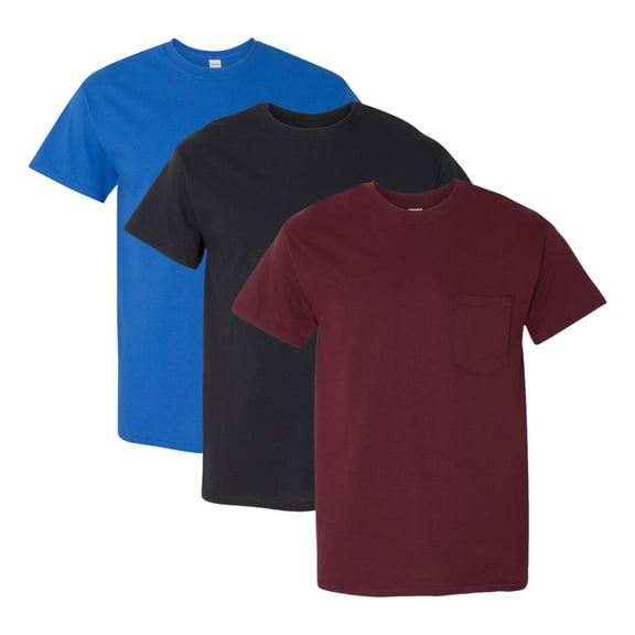 Gildan Unisex Heavy Cotton Pocket T-Shirt, 5.3 oz. 100% Cotton Bulk Tee, Assorted Short Sleeve Crewneck Plain Tees, Mixed Color Solid T-shirts (Dark Color 3 Pack, S)