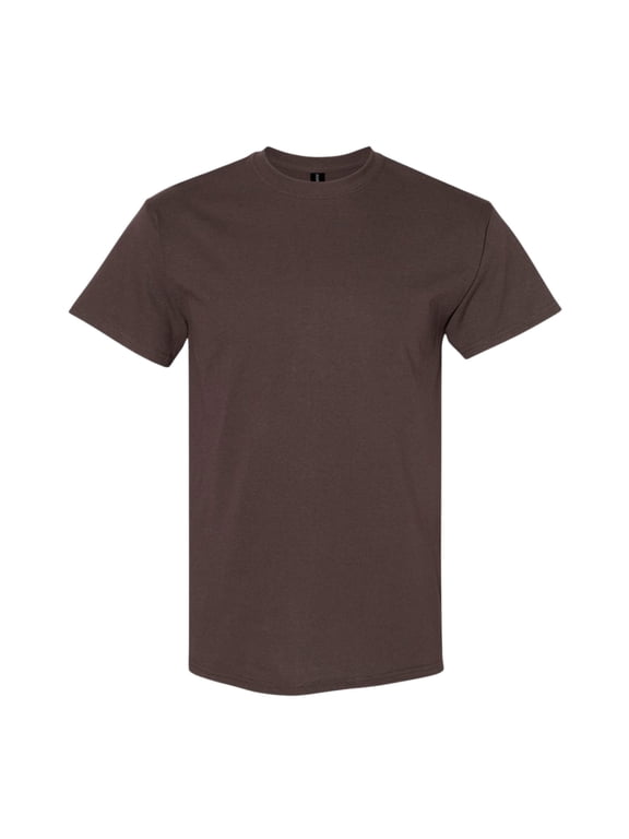 Unisex Heavy Short Sleeve T-Shirt 100% Cotton Classic Fit Plain Crew Neck Tee (Dark-Chocolate, L)