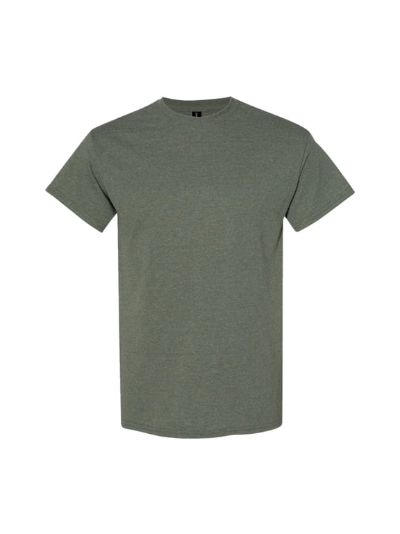 Unisex Heavy Short Sleeve T-Shirt 100% Cotton Classic Fit Plain Crew Neck Tee (Heather-Military-Green, 4XL)