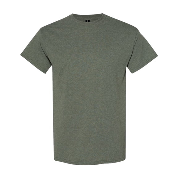 Gildan Unisex Heavy Short Sleeve T-Shirt 100% Cotton Classic Fit Plain Crew Neck Tee (Heather-Military-Green, XL)