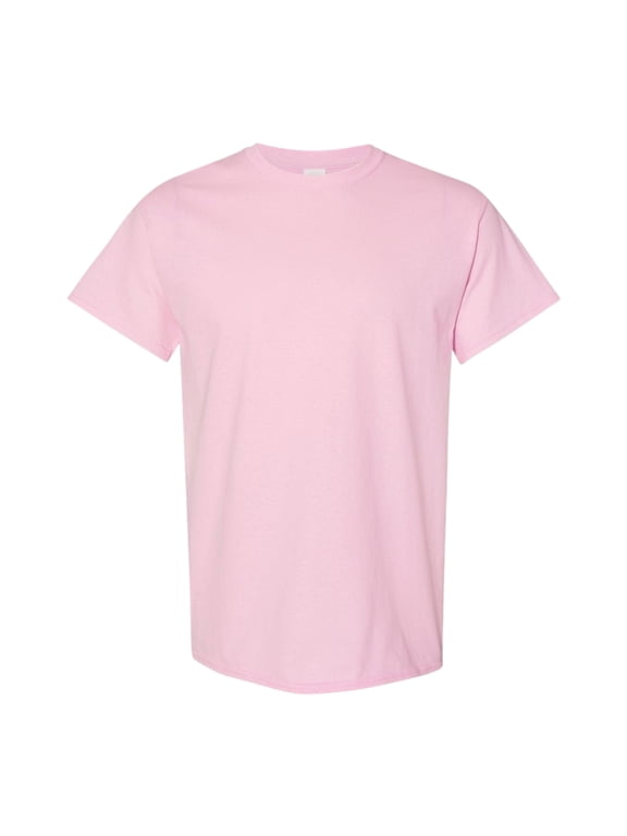 Unisex Heavy Short Sleeve T-Shirt 100% Cotton Classic Fit Plain Crew Neck Tee (Light-Pink, 2XL)