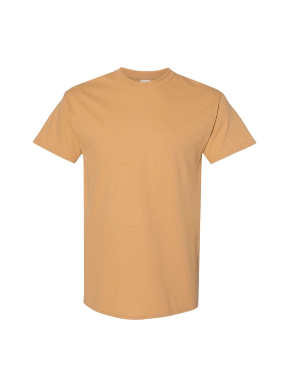 Unisex Heavy Short Sleeve T-Shirt 100% Cotton Classic Fit Plain Crew Neck Tee (Old-Gold, L)
