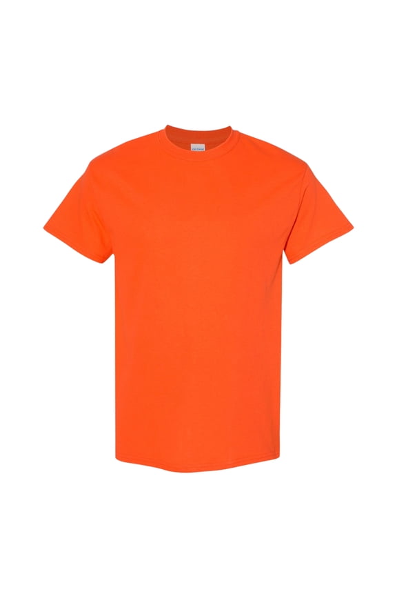 Unisex Heavy Short Sleeve T-Shirt 100% Cotton Classic Fit Plain Crew Neck Tee (Orange, L)