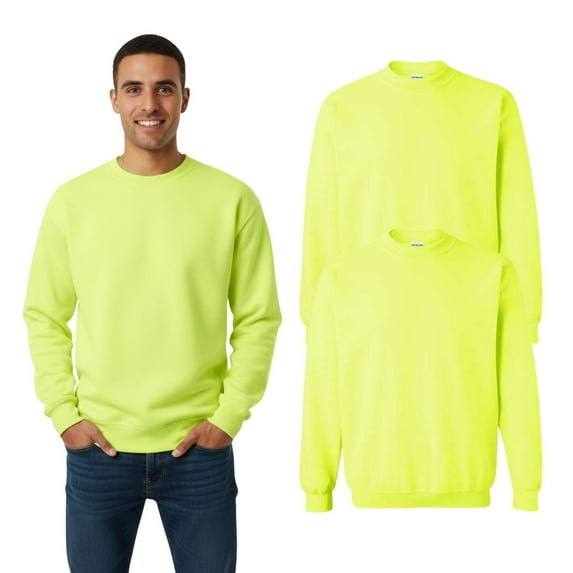 Gildan Unisex High Visibility Crewneck Sweatshirt, 50/50 Cotton/Polyester Hi Vis Fleece Sweater (Safety-Green 2 Pack, 2XL)