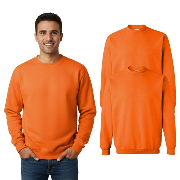Gildan Unisex High Visibility Crewneck Sweatshirt, 50/50 Cotton/Polyester Hi Vis Fleece Sweater (Safety-Orange 2 Pack, XL)
