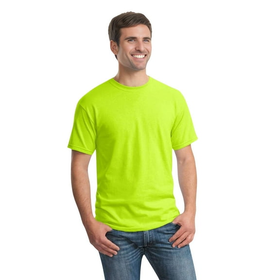 Gildan Unisex High Visibility Safety T Shirt 100% Cotton Hi Vis Work Tee (Safety Green, L)