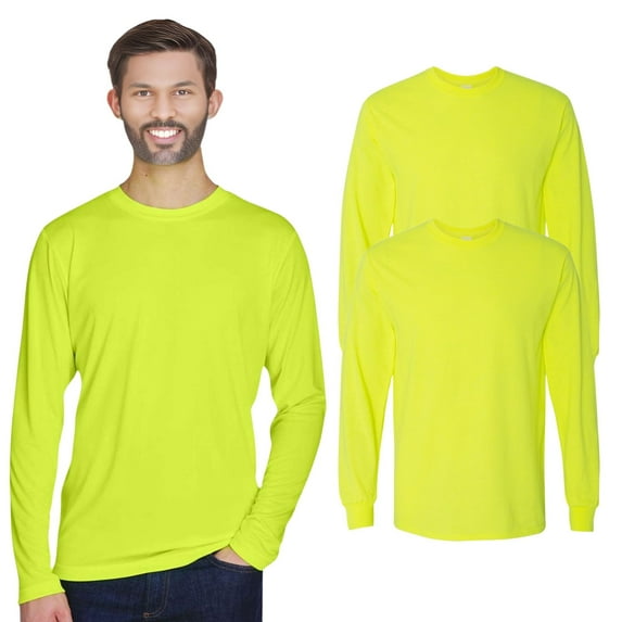 Gildan Unisex High Visibility Safety T Shirt 50/50 Cotton/Polyester Hi Vis Long Sleeve Work Tee (Safety Green 2 Pack, M)