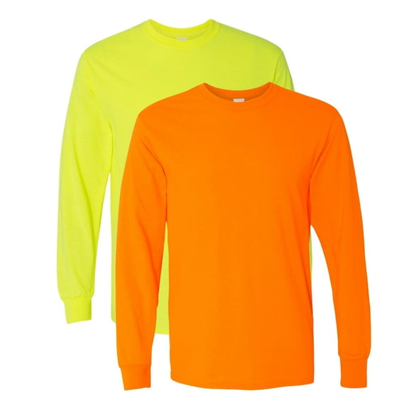 Gildan Unisex Long Sleeve T-Shirt, Crewneck Tees 50 Cotton/50 Polyester Safety Tee Shirts (Safety Green Safety Orange 2 Pack, 3XL