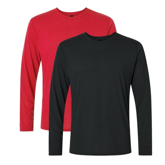 Gildan Unisex Performance Long Sleeve T-Shirt 100% Polyester Breathable Classic Fit Tee (Black+Red 2 Pack, 3XL)