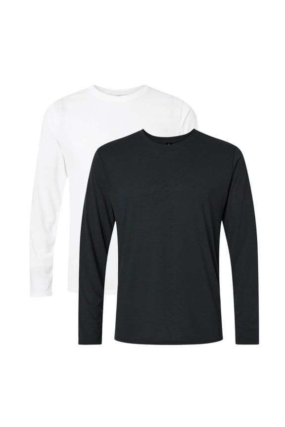 Unisex Performance Long Sleeve T-Shirt 100% Polyester Breathable Classic Fit Tee (Black+White 2 Pack, L)