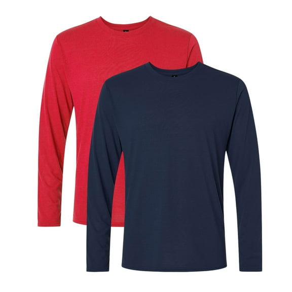 Gildan Unisex Performance Long Sleeve T-Shirt 100% Polyester Breathable Classic Fit Tee (Red+Navy 2 Pack, 3XL)