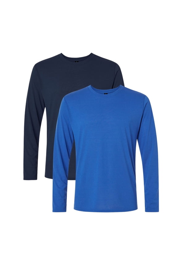 Unisex Performance Long Sleeve T-Shirt 100% Polyester Breathable Classic Fit Tee (Royal+Navy 2 Pack, XL)
