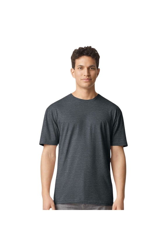 Unisex Short Sleeve Light T-Shirt 100% Cotton Modern Classic Fit Crew Neck Tee (Dark-Heather, L)