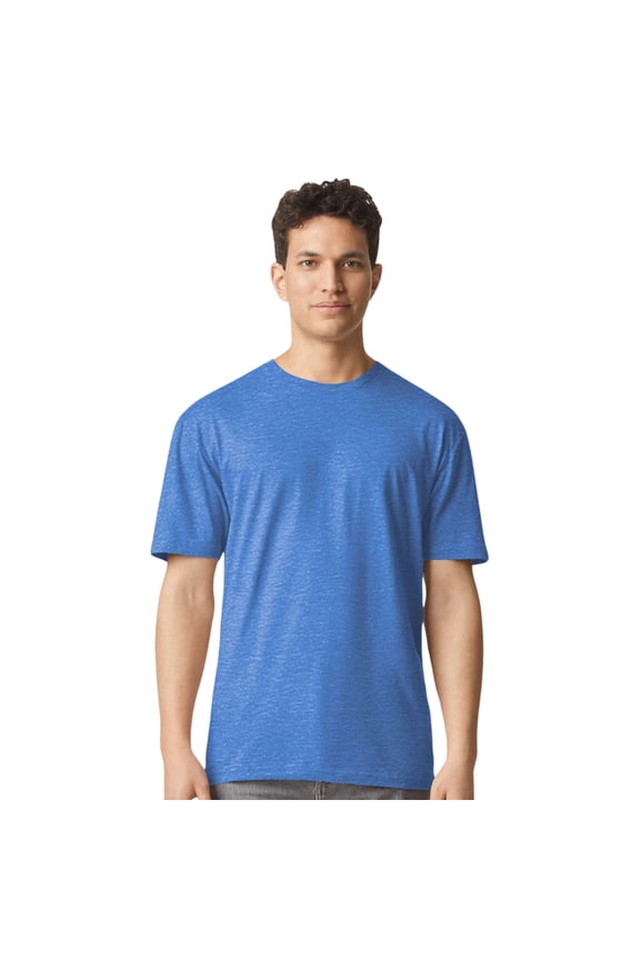 Unisex Short Sleeve Light T-Shirt 100% Cotton Modern Classic Fit Crew Neck Tee (Heather-Royal, L)