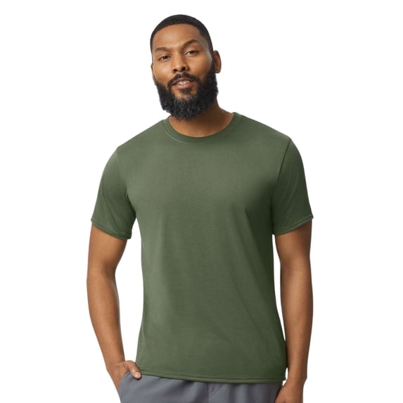 Gildan Unisex Short Sleeve T-Shirt 100% Polyester Breathable Modern Classic Fit Tee (Military-Green, 2XL)