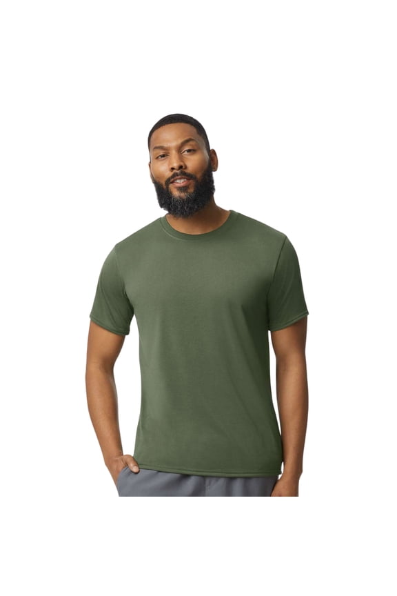 Unisex Short Sleeve T-Shirt 100% Polyester Breathable Modern Classic Fit Tee (Military-Green, L)