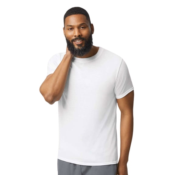 Gildan Unisex Short Sleeve T-Shirt 100% Polyester Breathable Modern Classic Fit Tee (White, M)