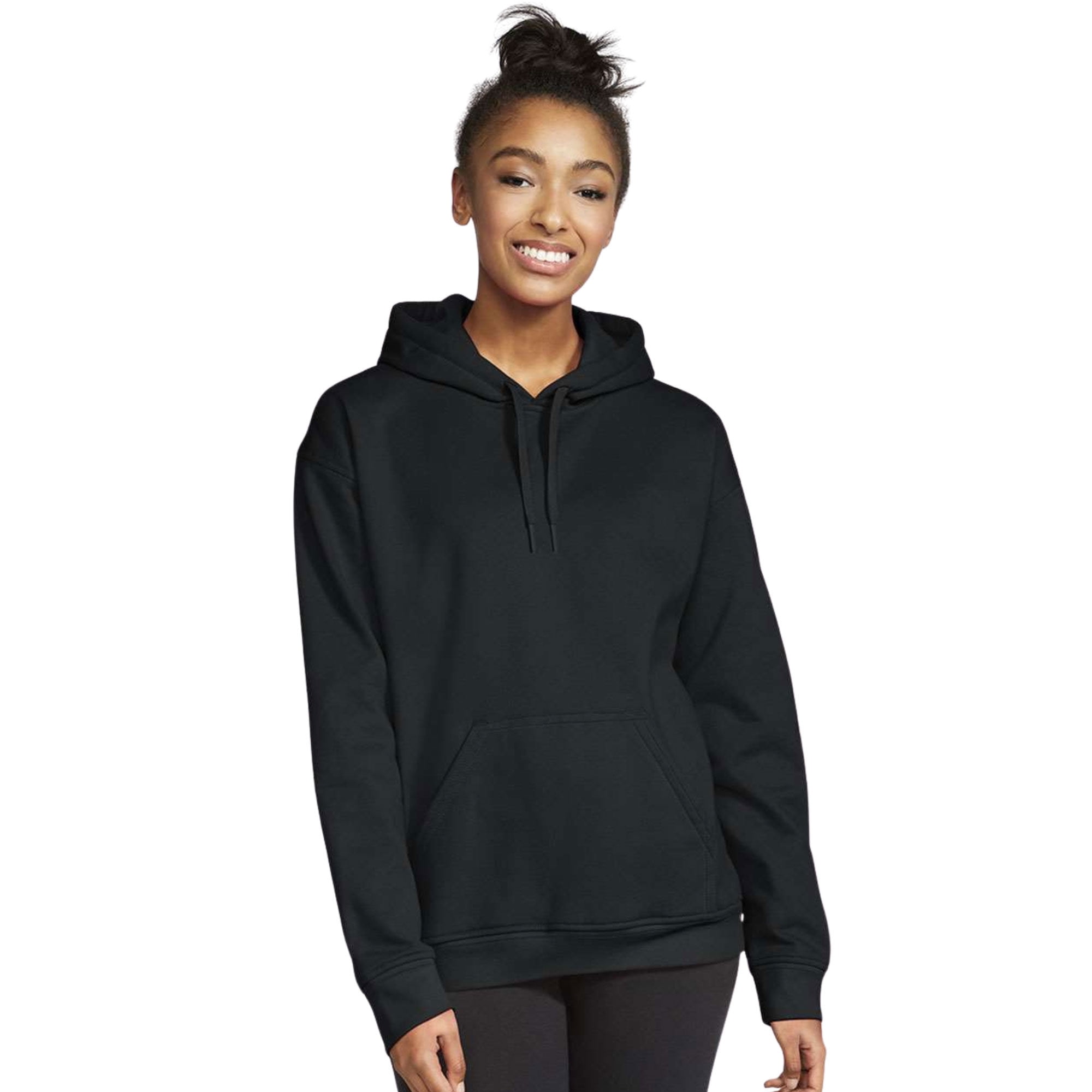 Gildan Unisex Softstyle Hooded Sweatshirt, 80/20 Cotton/Polyester Winter Long Sleeve Fleece Hoodies (Black, L)