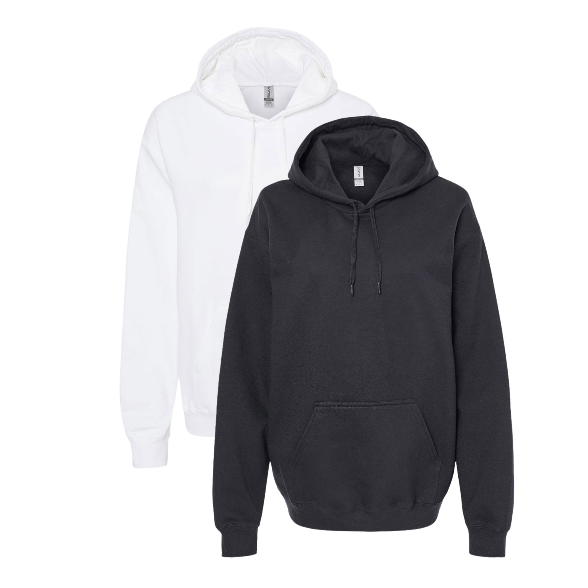 Gildan Unisex Softstyle Hooded Sweatshirt, 80/20 Cotton/Polyester Winter Long Sleeve Fleece Hoodies (Black+White 2 Pack, L)