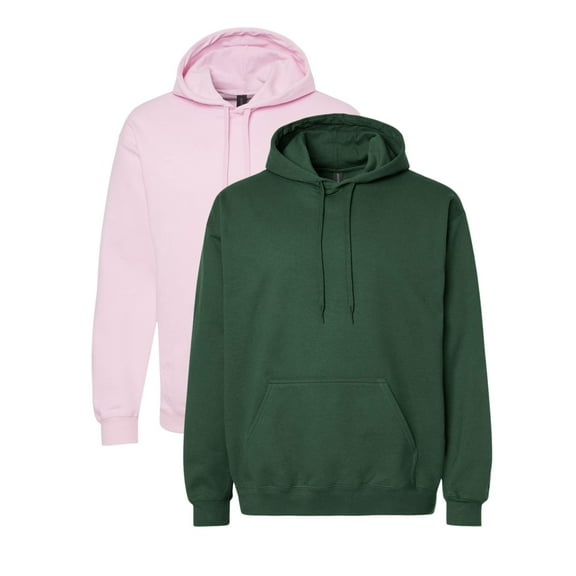 Gildan Unisex Softstyle Hooded Sweatshirt, 80/20 Cotton/Polyester Winter Long Sleeve Fleece Hoodies (Light Pink Forest Green 2 Pack, XL)