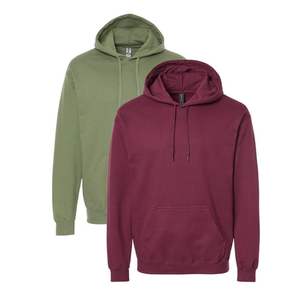 Gildan Unisex Softstyle Hooded Sweatshirt, 80/20 Cotton/Polyester Winter Long Sleeve Fleece Hoodies (Military Green Maroon 2 Pack, M)