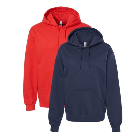 Gildan Unisex Softstyle Hooded Sweatshirt, 80/20 Cotton/Polyester Winter Long Sleeve Fleece Hoodies (Navy Red 2 Pack, S)