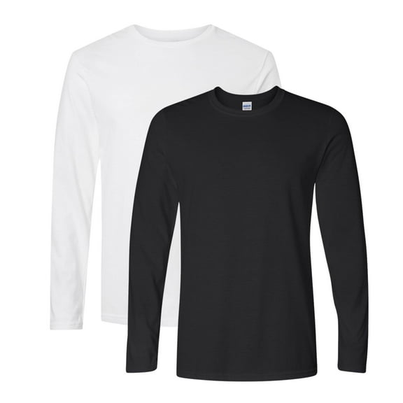 Gildan Unisex Softstyle Long Sleeve T-Shirt 100% Ring-Spun Cotton Crewneck Long Tee Shirt for Men (Black+White 2 Pack, L)