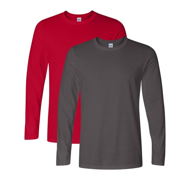 Gildan Unisex Softstyle Long Sleeve T-Shirt 100% Ring-Spun Cotton Crewneck Long Tee Shirt for Men (Cherry Red+Charcoal 2 Pack, L)