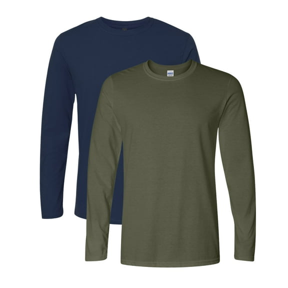 Gildan Unisex Softstyle Long Sleeve T-Shirt 100% Ring-Spun Cotton Crewneck Long Tee Shirt for Men (Navy+Military Green 2 Pack, L)