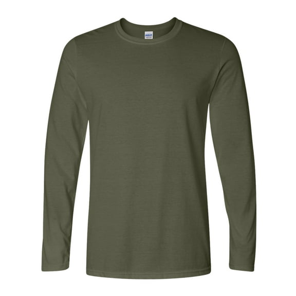 Gildan Unisex Softstyle Long Sleeve T-Shirt 100% Ring-Spun Cotton Modern Classic Fit Plain Tee (Military-Green, L)