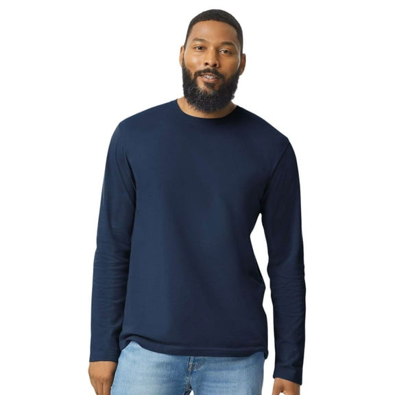 Gildan Unisex Softstyle Long Sleeve T-Shirt 100% Ring-Spun Cotton Modern Classic Fit Plain Tee (Navy, S)
