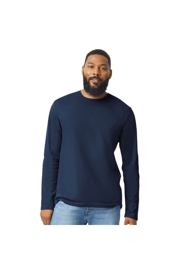 Unisex Softstyle Long Sleeve T-Shirt 100% Ring-Spun Cotton Modern Classic Fit Plain Tee (Navy, S)
