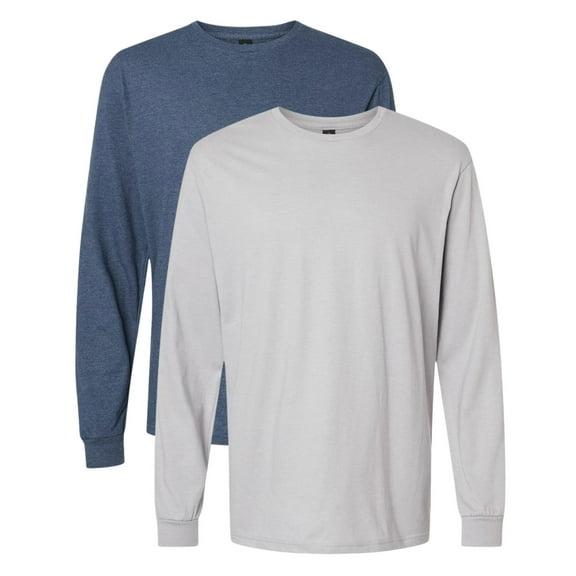 Gildan Unisex Softstyle Long Sleeve T-Shirt 60/40 Ring-Spun Cotton/Polyester Crewneck Classic Fit Casual Tee (Navy-Mist Cement 2 Pack, XL)