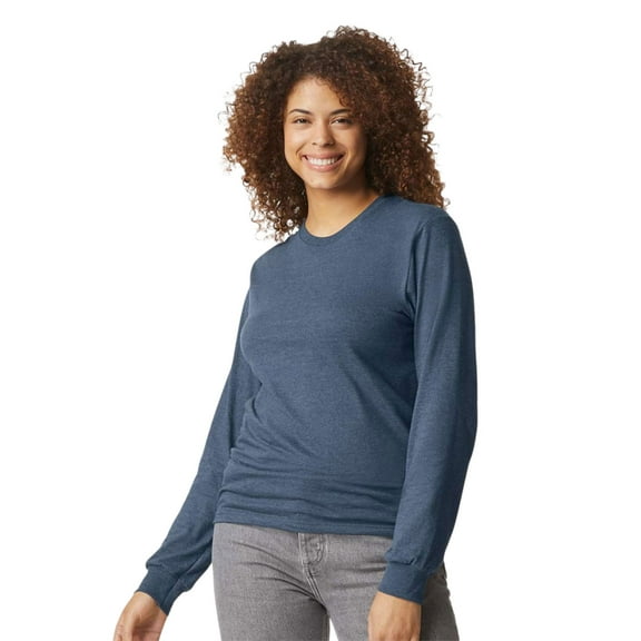Gildan Unisex Softstyle Long Sleeve T-Shirt 60/40 Ring-Spun Cotton/Polyester Crewneck Classic Fit Casual Tee (Navy-Mist, M)
