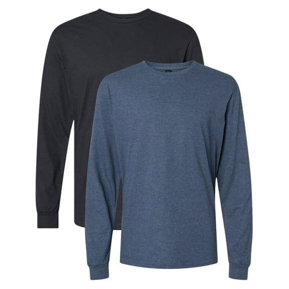 Gildan Unisex Softstyle Long Sleeve T-Shirt 60/40 Ring-Spun Cotton/Polyester Crewneck Classic Fit Casual Tee ( Navy-Mist Pitch-Black 2 Pack, M)