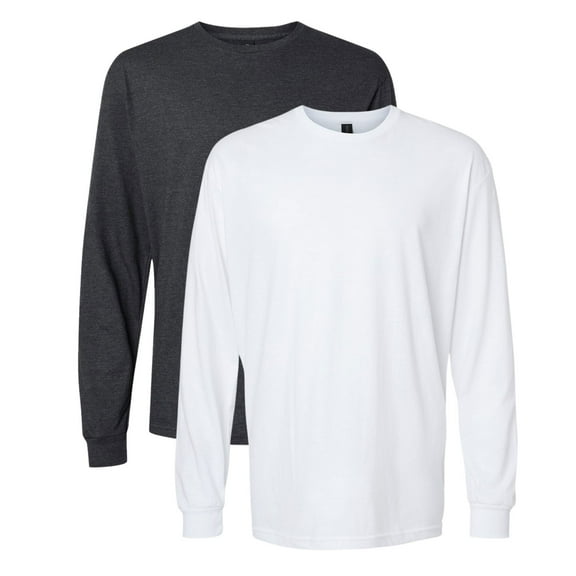 Gildan Unisex Softstyle Long Sleeve T-Shirt 60/40 Ring-Spun Cotton/Polyester Crewneck Classic Fit Casual Tee (Pitch-Black-Mist White 2 Pack, L)