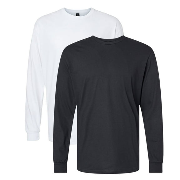 Gildan Unisex Softstyle Long Sleeve T-Shirt 60/40 Ring-Spun Cotton/Polyester Crewneck Classic Fit Casual Tee (Pitch-Black White 2 Pack, L)