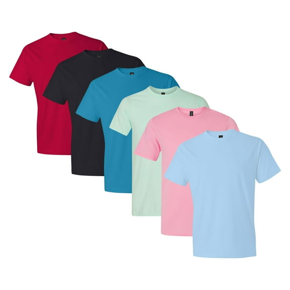 Gildan Unisex Softstyle T-Shirt 100% Ring-Spun Cotton, Lightweight Plain Tees in Bulk Packs, Assorted Colors (Bright+Dark Color 6 Pack, M)