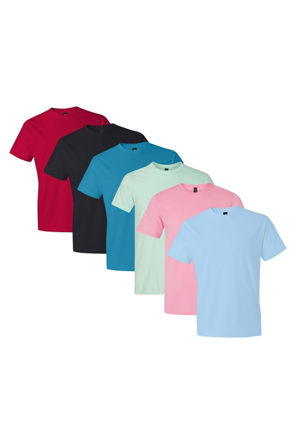 Unisex Softstyle T-Shirt 100% Ring-Spun Cotton, Lightweight Plain Tees in Bulk Packs, Assorted Colors (Bright+Dark Color 6 Pack, M)