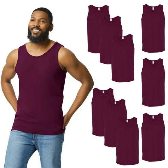 Gildan Unisex Tank Top, Heavy Cotton Sleeveless Shirt for Men & Women, Maroon Pack 9, L
