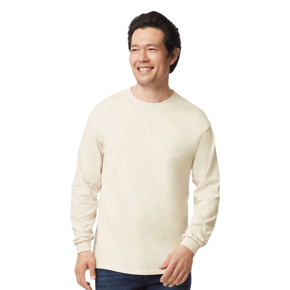 Gildan Unisex Ultra Cotton Long Sleeve T-Shirt 100% Cotton Classic Fit Casual Tee (Natural, XL)